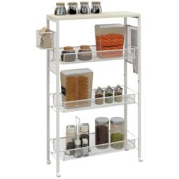 Rackhams 3-Tier Kitchen Cart, Multifunction Kitchen Trolley on Wheels, White - White - 1 - Particleboard, steel - thumbnail 2