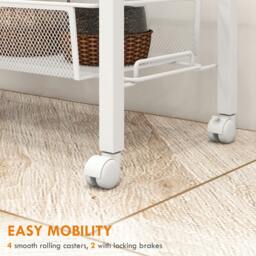 Rackhams 3-Tier Kitchen Cart, Multifunction Kitchen Trolley on Wheels, White - White - 1 - Particleboard, steel - thumbnail 6