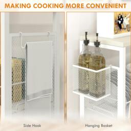 Rackhams 3-Tier Kitchen Cart, Multifunction Kitchen Trolley on Wheels, White - White - 1 - Particleboard, steel - thumbnail 4