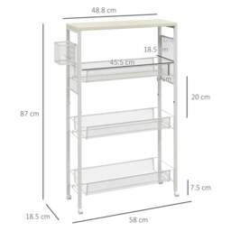 Rackhams 3-Tier Kitchen Cart, Multifunction Kitchen Trolley on Wheels, White - White - 1 - Particleboard, steel - thumbnail 5