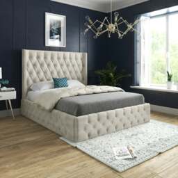 Rackhams Tammy Upholstered Soft Velvet Metal Bed Frame - Blue - Silver - Small single