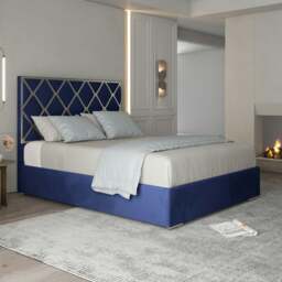 Rackhams Tammy Upholstered Soft Velvet Metal Bed Frame - Blue - Silver - Small single - thumbnail 2