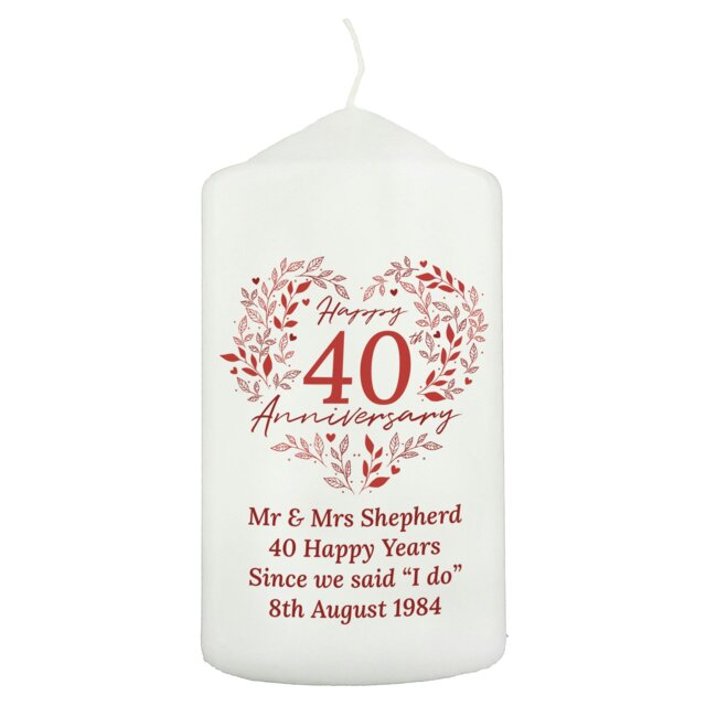 Rackhams Personalised 40th Ruby Wedding Anniversary Pillar Candle - image 1