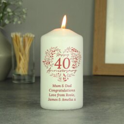 Rackhams Personalised 40th Ruby Wedding Anniversary Pillar Candle - thumbnail 2