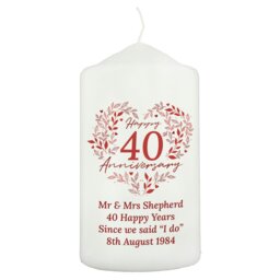 Rackhams Personalised 40th Ruby Wedding Anniversary Pillar Candle