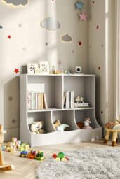 Rackhams 80cm H Double Layer Open Toy Clothing and Bookcase Management Cabinet - White