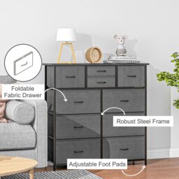 Rackhams Bedroom Chest of Drawers Fabric Dresser w/ Foldable Drawers Black - thumbnail 6
