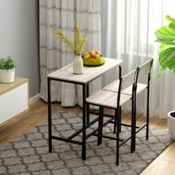 Rackhams 3-Piece Bar Table Set with 2 Stools, Industrial Breakfast Bar Set with Footrest, Backrest for Dining Room, Small Space - thumbnail 2