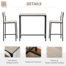 Rackhams 3-Piece Bar Table Set with 2 Stools, Industrial Breakfast Bar Set with Footrest, Backrest for Dining Room, Small Space - thumbnail 4