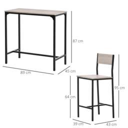 Rackhams 3-Piece Bar Table Set with 2 Stools, Industrial Breakfast Bar Set with Footrest, Backrest for Dining Room, Small Space - thumbnail 3
