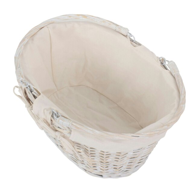 Rackhams Whitewash Swing Handle Wicker Shopping Basket with Red and White Checked Lining - Large