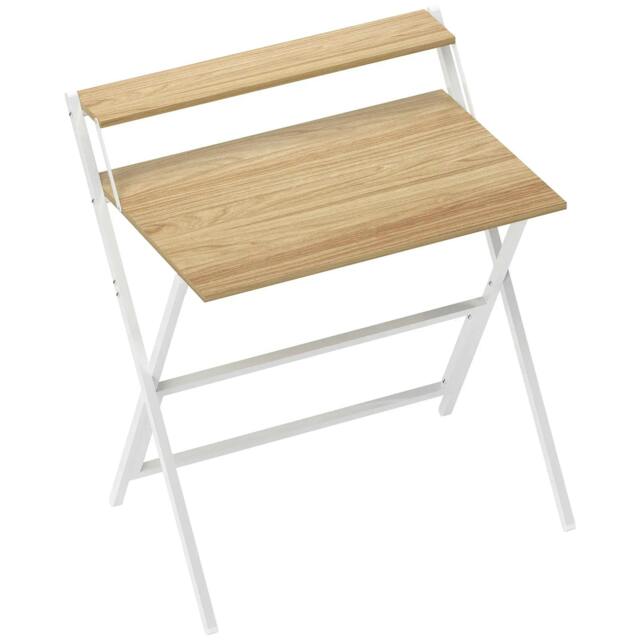 Rackhams 81.5 cm Folding Computer Desk with Monitor Shelf - Natural Wood Finish