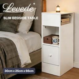 Rackhams Bedside Tables Modern Nightstand White Storage Drawer Shelf for Bedroom - thumbnail 2