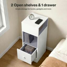 Rackhams Bedside Tables Modern Nightstand White Storage Drawer Shelf for Bedroom - thumbnail 5