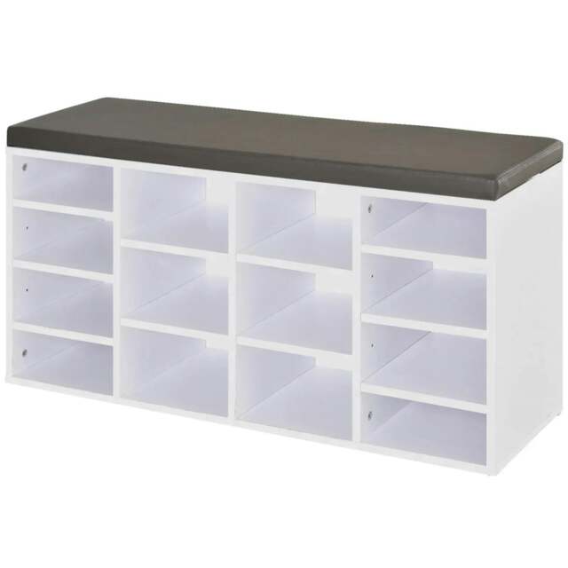 Rackhams Multi-Storage Shoe Rack w/ 14 Compartments Cushion Moving Shelves Solid Frame Foot Pads Home Office Tidy Organisation Boots Trainers White - White - image 1