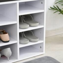 Rackhams Multi-Storage Shoe Rack w/ 14 Compartments Cushion Moving Shelves Solid Frame Foot Pads Home Office Tidy Organisation Boots Trainers White - White - thumbnail 4