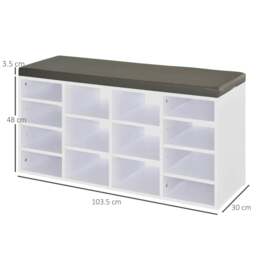 Rackhams Multi-Storage Shoe Rack w/ 14 Compartments Cushion Moving Shelves Solid Frame Foot Pads Home Office Tidy Organisation Boots Trainers White - White - thumbnail 3