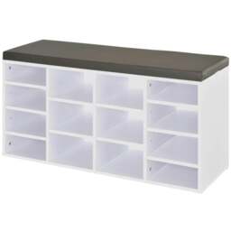 Rackhams Multi-Storage Shoe Rack w/ 14 Compartments Cushion Moving Shelves Solid Frame Foot Pads Home Office Tidy Organisation Boots Trainers White - White - thumbnail 1