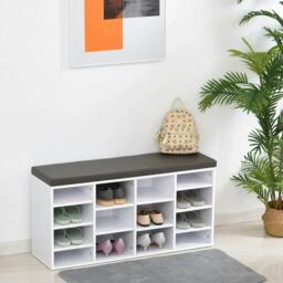 Rackhams Multi-Storage Shoe Rack w/ 14 Compartments Cushion Moving Shelves Solid Frame Foot Pads Home Office Tidy Organisation Boots Trainers White - White - thumbnail 5