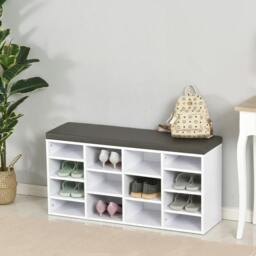 Rackhams Multi-Storage Shoe Rack w/ 14 Compartments Cushion Moving Shelves Solid Frame Foot Pads Home Office Tidy Organisation Boots Trainers White - White - thumbnail 2