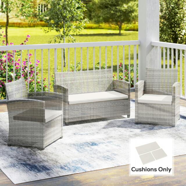 Rackhams 3PCs Rattan Garden Seat Cushions Pads for Patio Furniture - Cream White - Polyester, Cotton - Outdoor Seat Cushion Set - image 1
