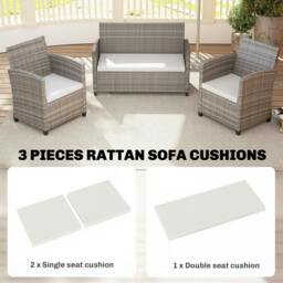 Rackhams 3PCs Rattan Garden Seat Cushions Pads for Patio Furniture - Cream White - Polyester, Cotton - Outdoor Seat Cushion Set - thumbnail 4