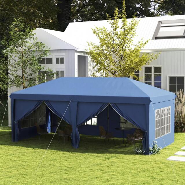 Rackhams 3x6m Pop Up Gazebo Party Tent Canopy Marquee with Storage Bag Blue - image 1