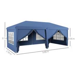 Rackhams 3x6m Pop Up Gazebo Party Tent Canopy Marquee with Storage Bag Blue - thumbnail 3
