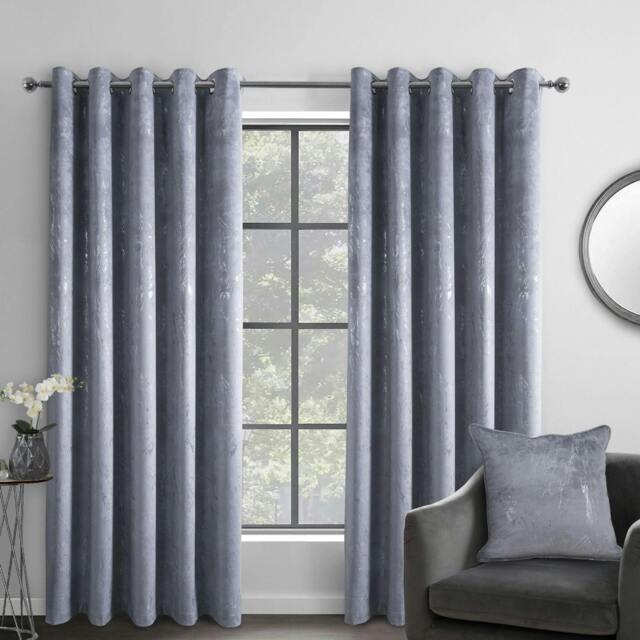Rackhams Marble Effect Velvet Eyelet Curtain - Grey - (117cm x 137cm - 8 Eyelets) - image 1