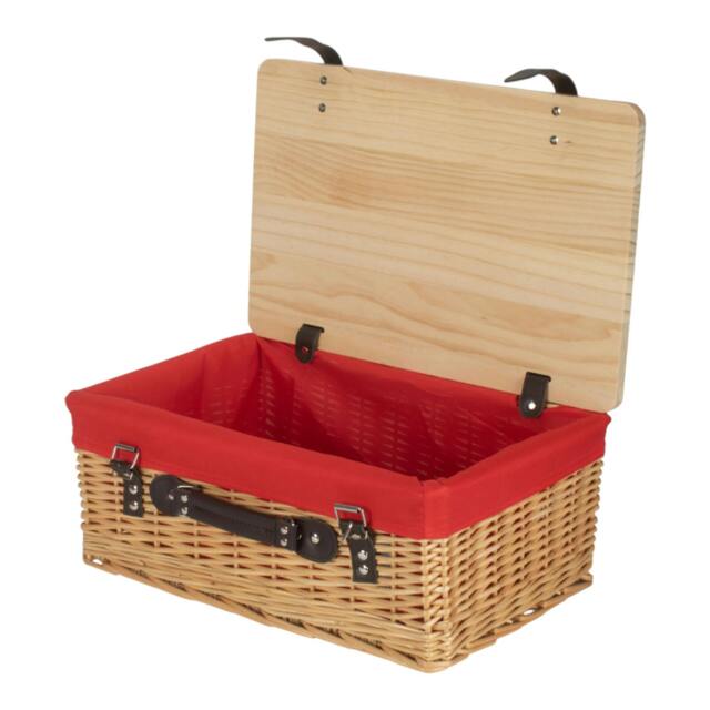 Rackhams Buff Red Lined Willow Picnic Basket with Pinewood Lid - Small - 1 - Wicker and Pinewood