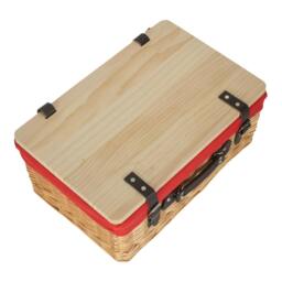 Rackhams Buff Red Lined Willow Picnic Basket with Pinewood Lid - Small - 1 - Wicker and Pinewood - thumbnail 3