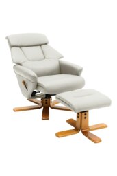 Rackhams Beige Swivel Faux Leather Lounge Recliner with Ottoman - Beige - thumbnail 3