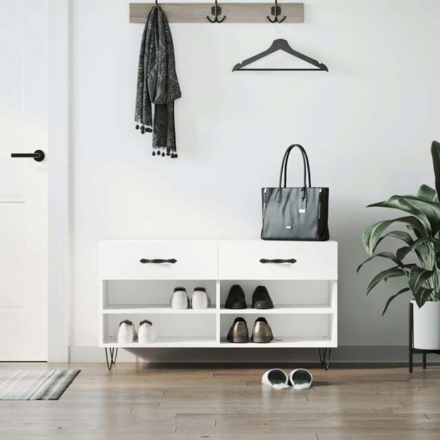 Rackhams Shoe Bench High Gloss White 102x35x55 cm Engineered Wood