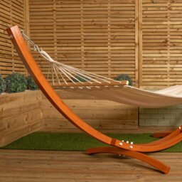 Rackhams 3.10m x 1.2m Palermo Freestanding Garden Hammock with Larch Wood Arc Stand in Cream - thumbnail 3