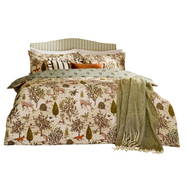 Rackhams Fable Reversible Printed Duvet Cover Set - Green Willow - King - Green Willow - 60% Cotton/40% Polyester - image 1