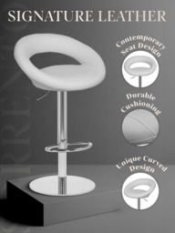 Rackhams Deluxe Sorrento Real Leather Kitchen & Breakasft Bar Stool,  Adjustable Swivel Gas Lift, White - thumbnail 2