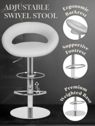 Rackhams Deluxe Sorrento Real Leather Kitchen & Breakasft Bar Stool,  Adjustable Swivel Gas Lift, White - thumbnail 3