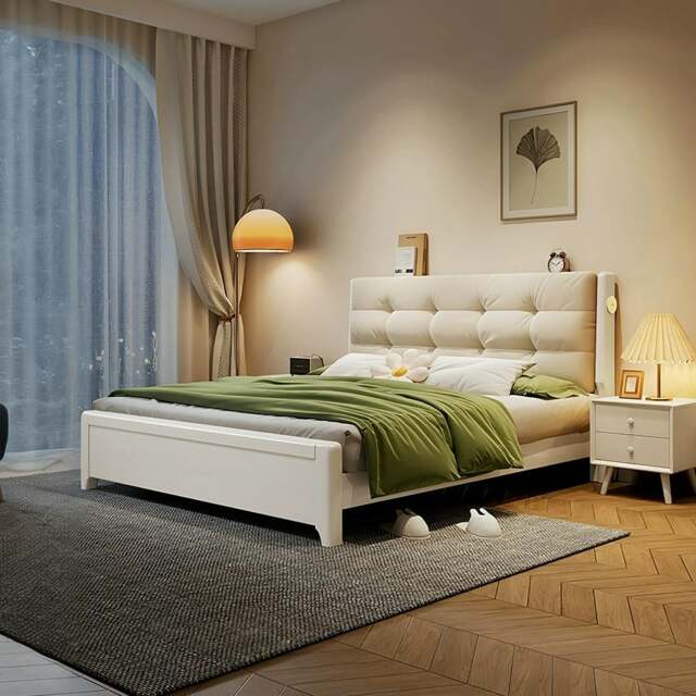 Rackhams Arlene Wood King Size / Super King Size Storage Bed - White - Mega King Size - NO Storage - image 1