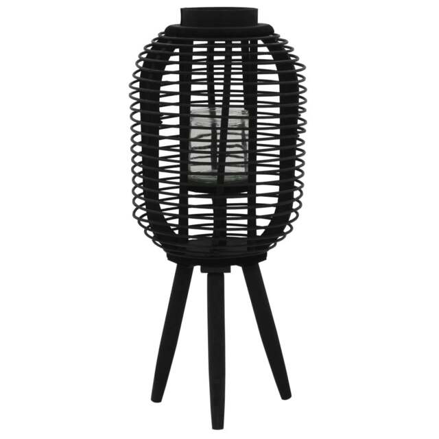 Rackhams Freestanding Candle Lantern Holder Bamboo Black