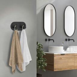 Rackhams Black Stainless Steel Double Towel Hook (96 x 48mm) Self Adhesive Bathroom Wall Mounted - thumbnail 2