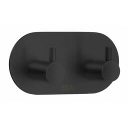 Rackhams Black Stainless Steel Double Towel Hook (96 x 48mm) Self Adhesive Bathroom Wall Mounted
