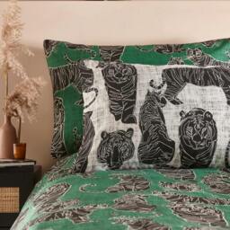 Rackhams Reversible Wildcat Duvet Cover Set - Jungle Green - Superking - Jungle Green - 50% Cotton/50% Polyester - thumbnail 2