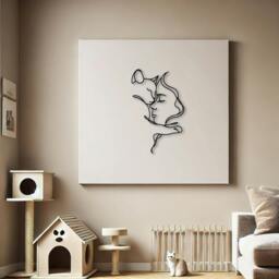 Rackhams Woman and Cat Metal Line Art Wall Decor - Metal - Black - thumbnail 2