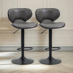 Rackhams Set Of 2 Height Adjustable 360 PU Leather Swivel Bar Stools Dark Grey - thumbnail 4