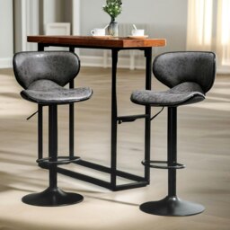 Rackhams Set Of 2 Height Adjustable 360 PU Leather Swivel Bar Stools Dark Grey - thumbnail 2