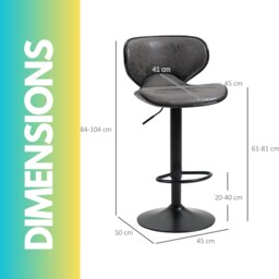 Rackhams Set Of 2 Height Adjustable 360 PU Leather Swivel Bar Stools Dark Grey - thumbnail 6