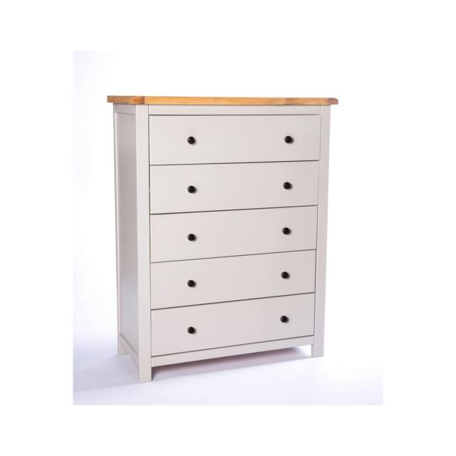 Rackhams Argenta 5 Drawer Chest of Drawers Brass Knob - Light Grey - image 1