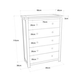 Rackhams Argenta 5 Drawer Chest of Drawers Brass Knob - Light Grey - thumbnail 4