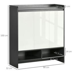 Rackhams High Gloss Shoe Cabinet with White Doors and Open Shelves, Hallway Shoe Cupboard Storage Organizer for 19 Pairs of Shoes, Grey - thumbnail 3