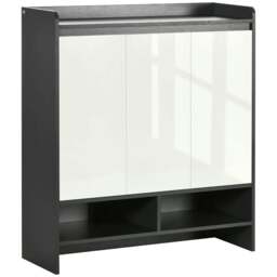 Rackhams High Gloss Shoe Cabinet with White Doors and Open Shelves, Hallway Shoe Cupboard Storage Organizer for 19 Pairs of Shoes, Grey - thumbnail 1
